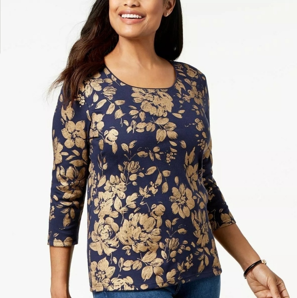 Karen Scott - Metallic Printed Top